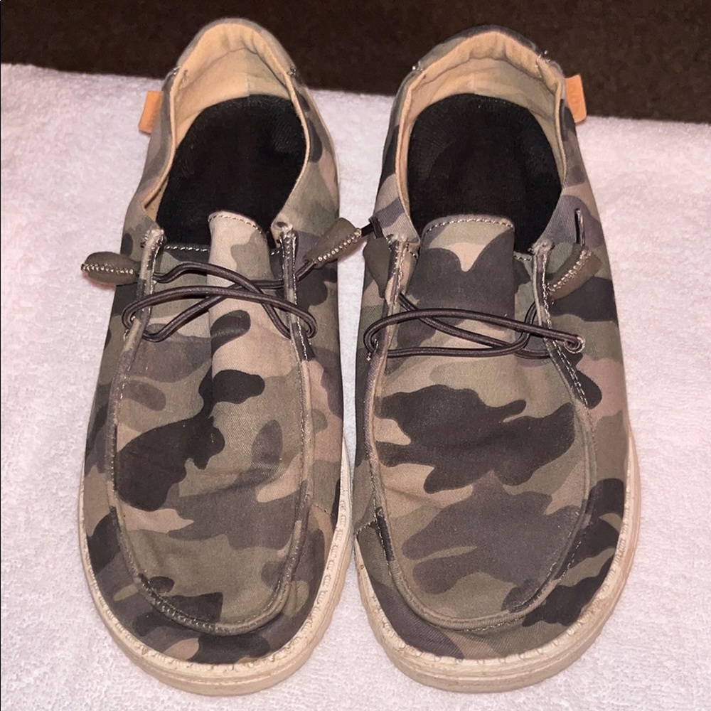 Hey Dude Green and Brown Camo Slip-On Loafers